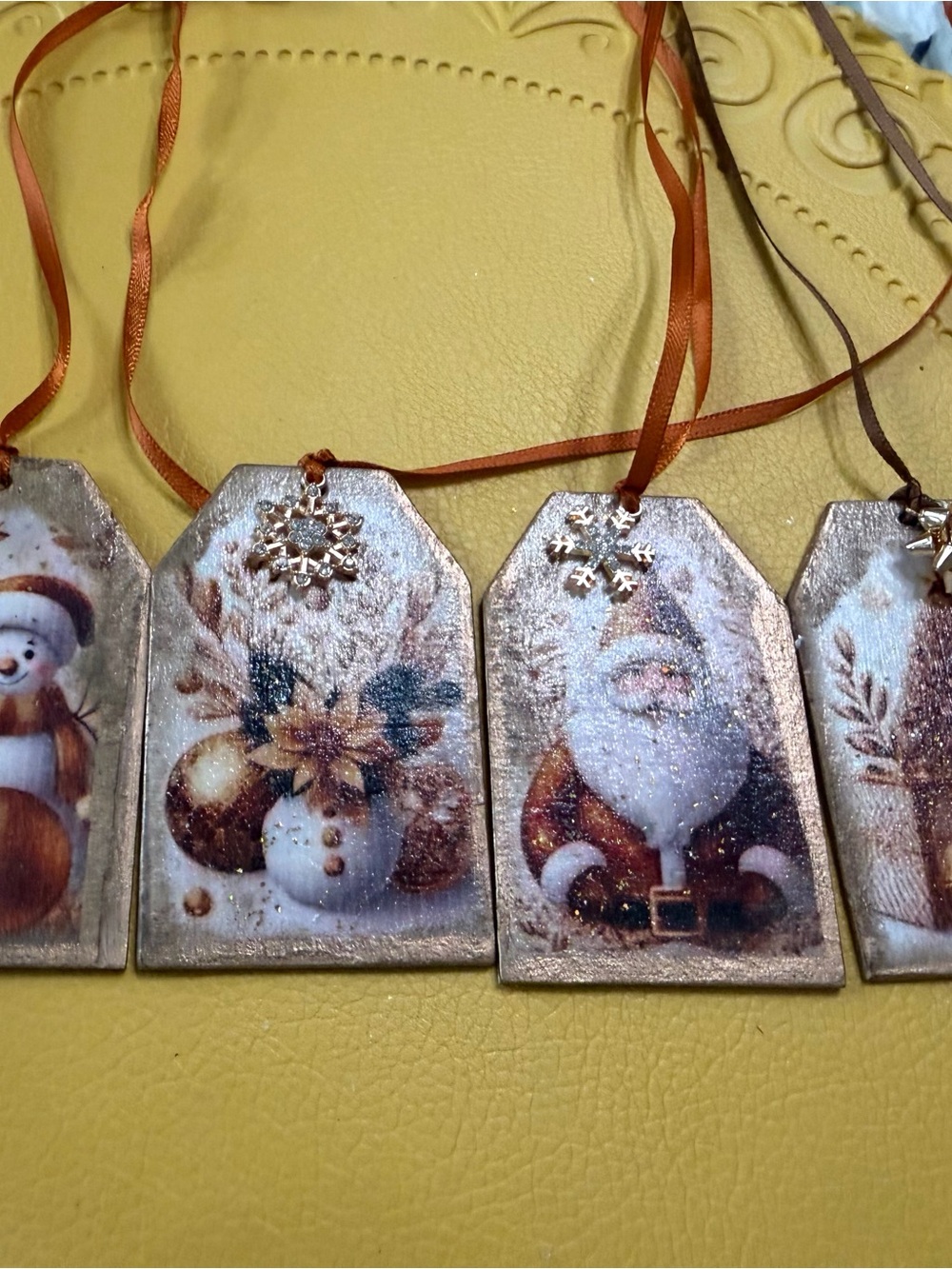 Gold Santa and Snowman Holiday Ornament Tags